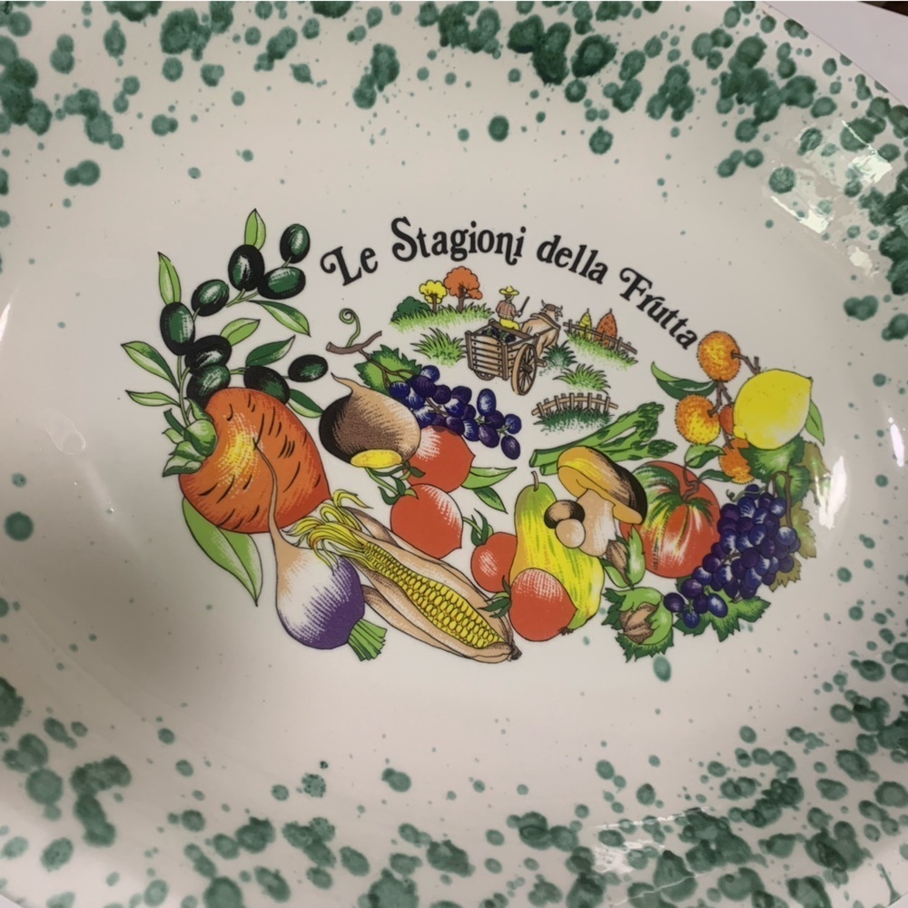 Stovl Le Stagioni della Frutta Oval Ceramic Serving Platter Green Splatter 20in‎